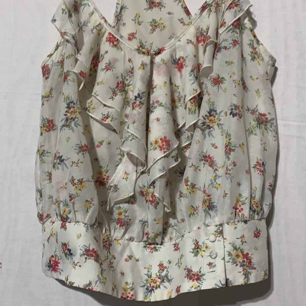 Guess Floral Ruffle Tank Top - Cream Multi - Picture 3 of 6